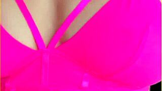 wifey rocks hot pink lingerie flashing her perfect big tits around the house