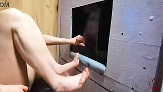 My First Footjob Domination! Femdom Milf In Fishnets Milks My Small Cock At Gloryhole