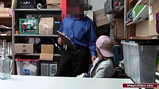 brunette shoplifter caught!! dominated fucked hard by group!!