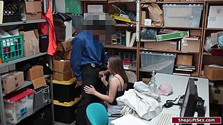 brunette shoplifter caught!! dominated fucked hard by group!!