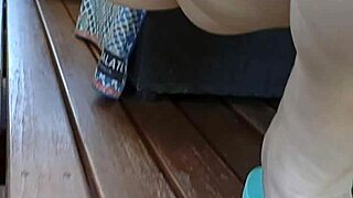 maturemom squats wide gapes shaved cunt outdoors on huge deck flashing