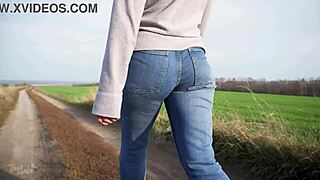 Watch this phat-ass milf tease in tight jeans outdoors