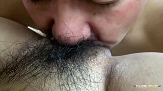 asian milf cums easy rubbing vibrator on hairy pussy bent over