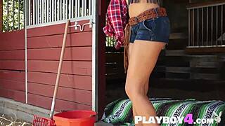 Sweet ebony babe strips naked outdoors after sexy poses