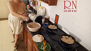 ugh, this nudist housewife regina noir cooking naked in kitchen as maid drives me wild backstage