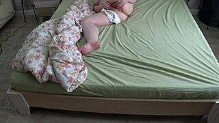 Chubby wife's hairy pussy cums hard in panties on home cam 😏💦