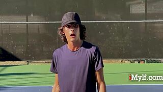 Naked stepmom plays tennis then takes cock missionary outdoors