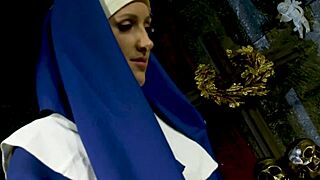 Naughty nun angel dominates Katie K's cum