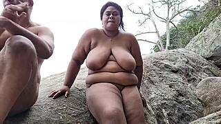 Naked BBW Milf Exposes Tits Pussy At Nudist Beach