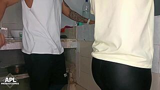 stepmom's friend gets her juicy pussy fingered and fucked in kitchen while i secretly record part 1