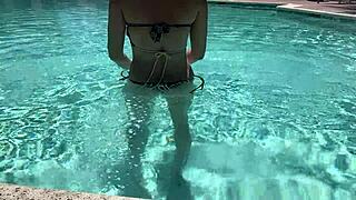 hot italian milf mommy hangs out poolside in bikini for outdoor public tease