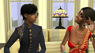 indian stepmom massages virgin stepson's big cock at work leading to creampie relief