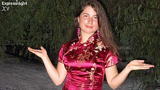 A curvy brunette with creamy big pussy squirts wildly from intense vibrator orgasm.