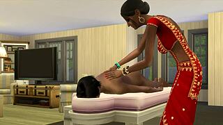 indian stepmom massages virgin stepson's big cock at work leading to creampie relief