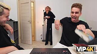 milf tutor dorm romp with two young throbbing cocks