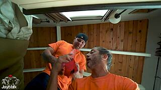 bareback double penetration with blonde and huge bbc close up