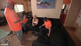 bareback double penetration with blonde and huge bbc close up