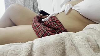 Stepsister Masturbates Wet Pussy No Panties Watching TV Big Natural Tits Orgasm POV