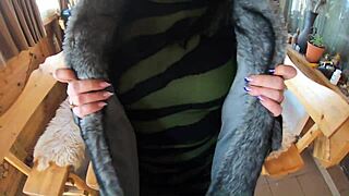 wife blowjob fucks impotent husband's friend fur coat cum