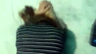 Boyfriend bends me over doggystyle on big bed in thong panties