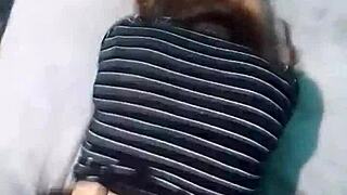 Boyfriend bends me over doggystyle on big bed in thong panties