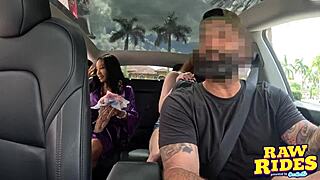 busty ebony milf flashes huge boobs and rubs wet pussy on public ride