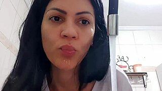 big tits latina maid washes dishes with massive boobs exposed!