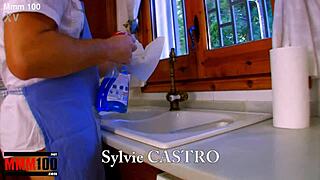 blonde latina milf in boots shuts up with kitchen cock deepthroat blowjob