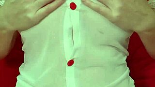 blonde beauty in see-through dress teases her massive bouncing tits up close homemade fun