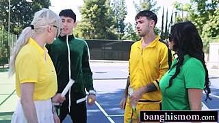 tennis with two milfs? turns into wild foursome fuckfest!