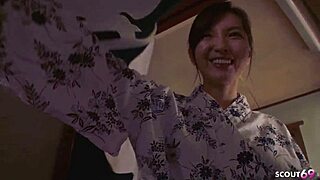 Slim japanese wife sneaks intense fingering orgasm in public wellness spot on her hairy pussy