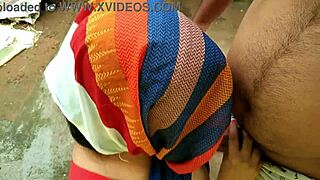 stepmom pees backyard then quick outdoor fuck cums on her huge tits!