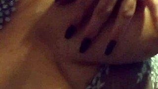 pierced big natural tit milf goddess cleans up her messy boobs