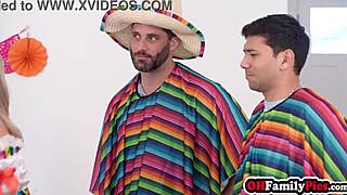 stepdaughter sneaks dad fuck but milf grabs his huge cock first