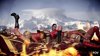 Blonde Brunette Milfs Lesbian Foursome Stockings Latex Boots!