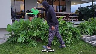 the sexy muscular gardener satisfies his big-titted latina boss