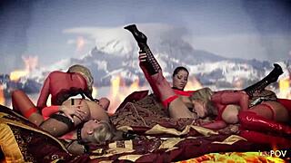 Blonde Brunette Milfs Lesbian Foursome Stockings Latex Boots!