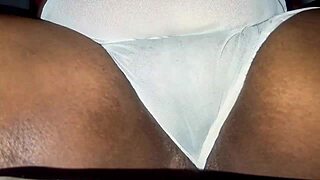 Big pussy milf cums hard in see-through white panties tease