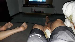 The stepson shyly asks his stepmom to share the bed with him tonight in their cozy bedroom