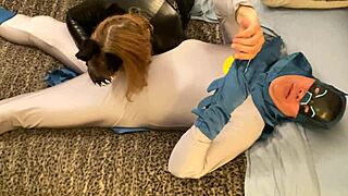 Granny catwoman gags on batman's cock deepthroat cosplay