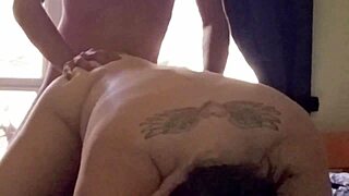 Chubby wife switches to bareback pounding on big cock