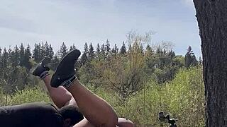 moaning wildly as big black cock stretches my milf pussy outdoors