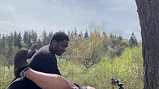 moaning wildly as big black cock stretches my milf pussy outdoors