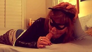 GRANNY CATWOMAN SUCKS BATMAN'S COCK in Fishnets!