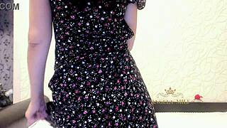 Horny Russian Angela-MILF strips lingerie bares dripping hairy pussy juicy saggy tits bent over