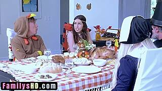 stepdad's big toe fucks my pussy under table thanksgiving orgy!