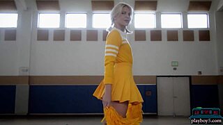 petite blonde milf cheerleader lennox elizabeth strips courtside