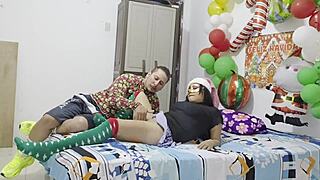 erotic christmas gift turns latina milf into bed sex toy fucked hard doggystyle missionary