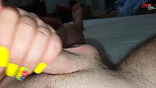 chubby stepmom's bedroom pussy swallows my cum closeup taboo