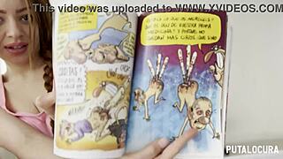 Torbe gifts tattooed redhead Silvia Onfire a book she repays with bedroom blowjob cowgirl cum swallow